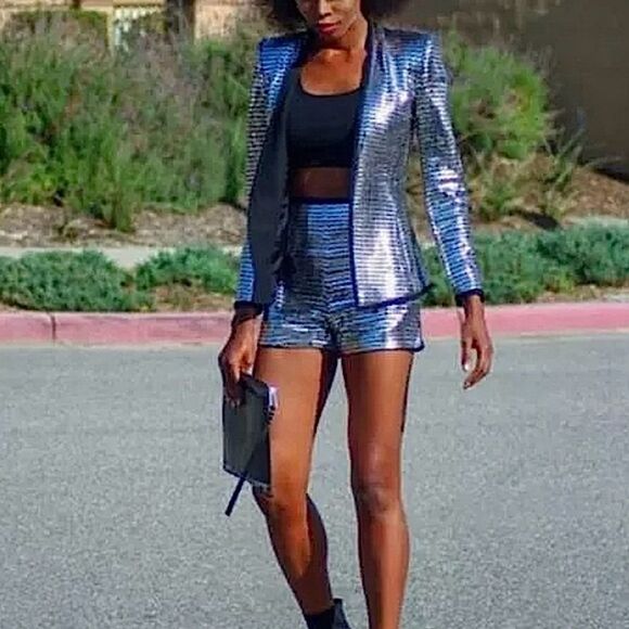 ZARA Blazer Silver Triangle Metallic Sequin Jacket Trinny • BLOGGER FAVORITE • - Picture 7 of 12